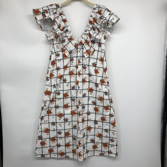 Zara white floral Blogger favourite plaid ruffle collar sleeveless midi dress M - Picture 5 of 16